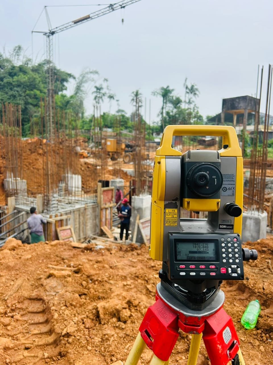 Total Station set up on a construction site for survey work